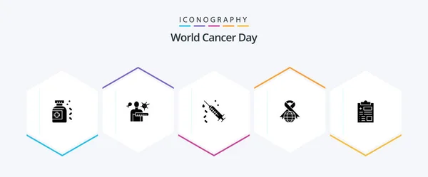 World Cancer Day Glyph Icon Pack Including World Vaccine Health — Image vectorielle