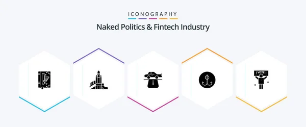 Naked Politics Fintech Industry Glyph Icon Pack Including Hook Decoy — Stock Vector