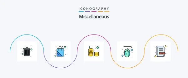 Miscellaneous Line Filled Flat Icon Pack Including Pdf Cash Mouse — Archivo Imágenes Vectoriales