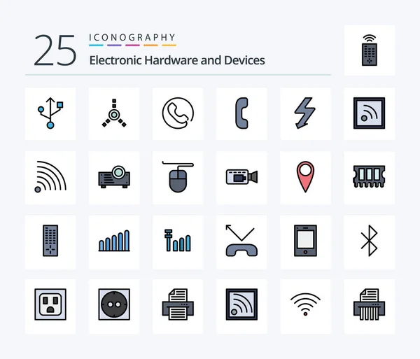 Devices Line Filled Icon Pack Including Mouse Projector Flash Presentation — Wektor stockowy