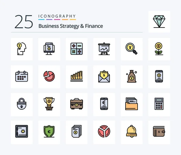 Business Strategy Finance Line Filled Icon Pack Including Yen Graph — Stockvector