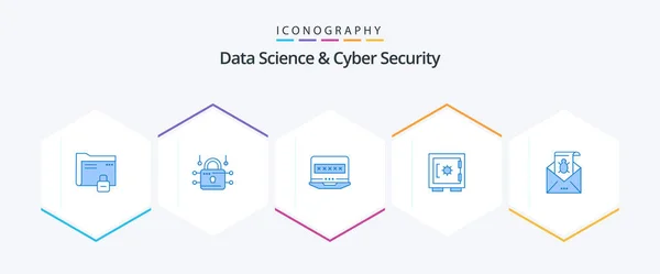 Data Science Cyber Security Blue Icon Pack Including Bug Security — Vettoriale Stock