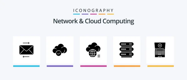 Network Cloud Computing Glyph Icon Pack Including Laptop Network Cloud — Stock Vector