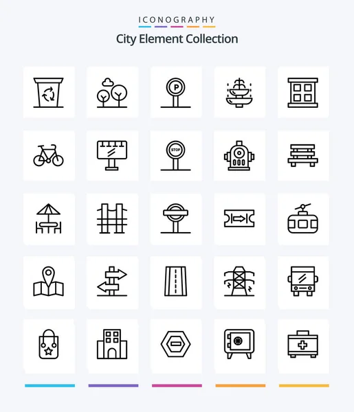 Creative City Element Collection Outline Icon Pack Journey Fountain Sign — Wektor stockowy
