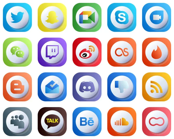 20 Cute 3D Gradient Minimalist Social Media Icons such as tinder. google duo. china and weibo icons. Professional and Unique