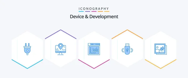 Device Development Blue Icon Pack Including Gallery Storage Browser Data — Wektor stockowy