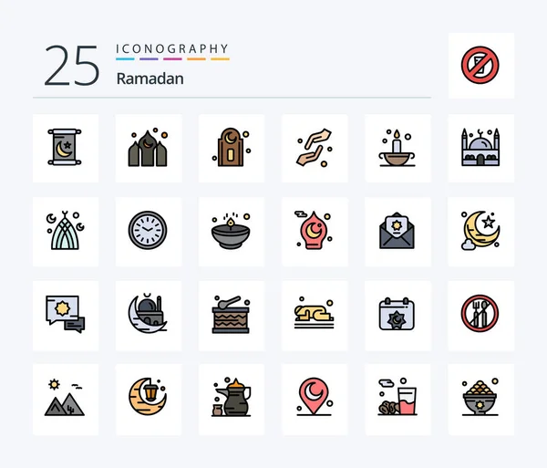 Ramadan Line Filled Icon Pack Including Islam Aladdin Muslim Shahada — Archivo Imágenes Vectoriales
