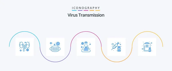 Virus Transmission Blue Icon Pack Including Healthcare Vaccine Flask Syringe — Vettoriale Stock