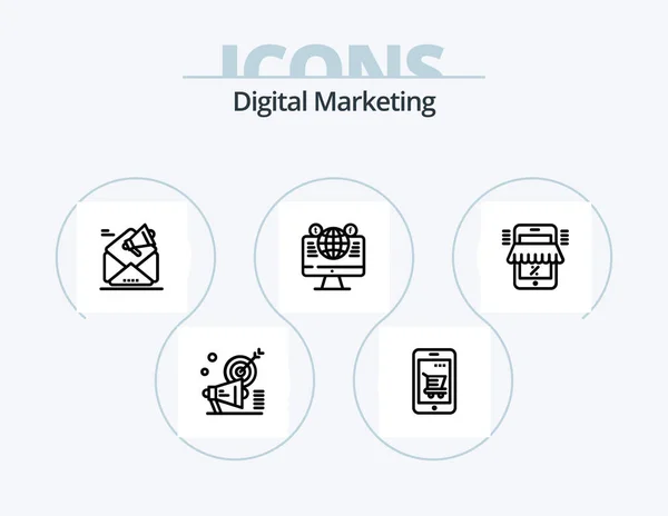 Digital Marketing Line Icon Pack Icon Design Sales Analytics Megaphone — Stockový vektor