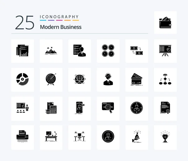 Modern Business Solid Glyph Icon Pack Including Employee Abilities Aim — Stok Vektör
