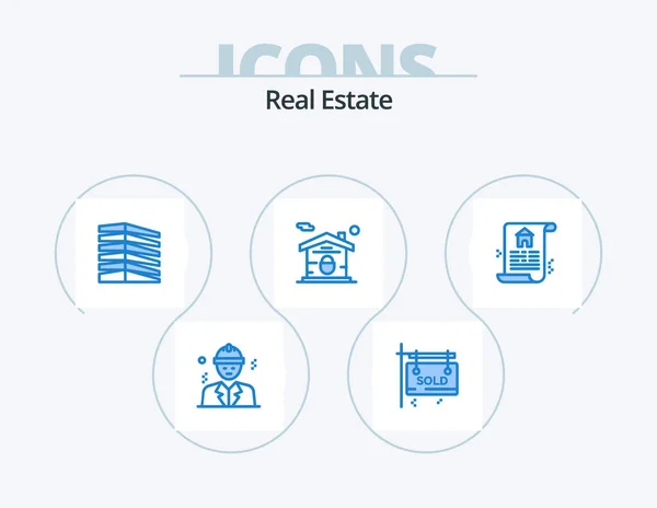 Real Estate Blue Icon Pack Icon Design Document Lock Building — Archivo Imágenes Vectoriales