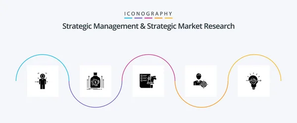 Strategic Management Strategic Market Research Glyph Icon Pack Including Goal — Stok Vektör