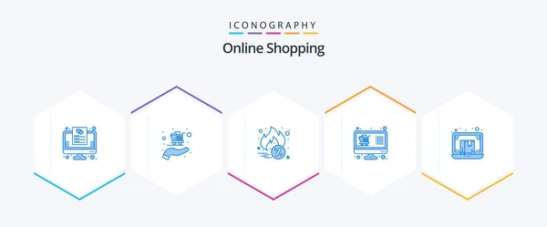 Online Shopping Blue Icon Pack Including Drop Shipper List Cyber — Vettoriale Stock