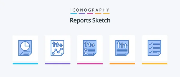 Reports Sketch Blue Icon Pack Including Page Data Report Checkmarks — Wektor stockowy