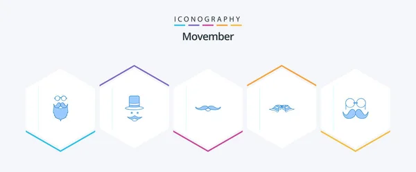 Movember Blue Icon Pack Including Movember Moustache Hat Men Movember — Stockový vektor
