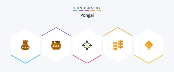 Pongal Flat Icon Pack Including Flying Kite Diwali Growth Leafe — Archivo Imágenes Vectoriales