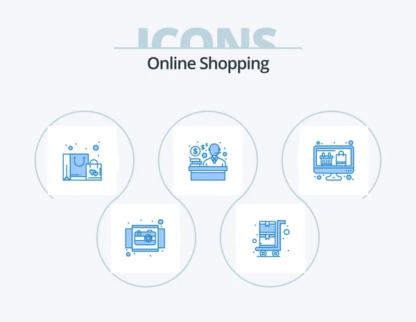 Online Shopping Blue Icon Pack Icon Design Display Shopping Customer — Stockvektor
