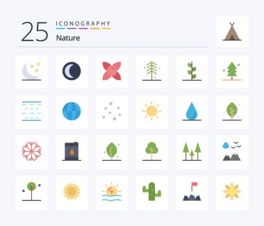Nature 25 Flat Color icon pack including water. tree. bloom. nature. forest