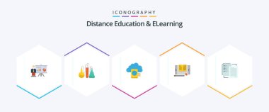 Distance Education And Elearning 25 Flat icon pack including tranfer. smartphone. science. file. upload