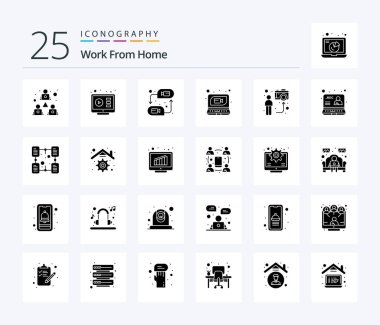 Work From Home 25 Solid Glyph icon pack including communication. conference. tutorial. call. web