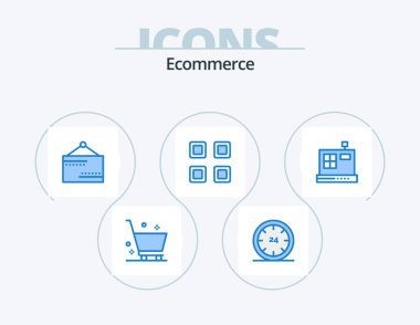 Ecommerce Blue Icon Pack 5 Icon Design. cashbox. page. night. layout. sign