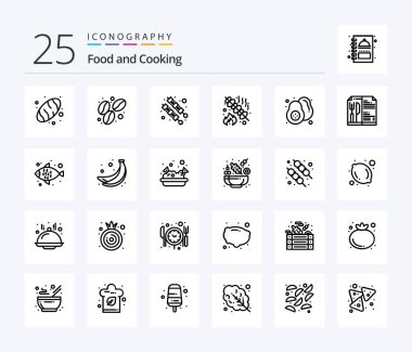 Food 25 Line icon pack including food. pear. kebab. fruit. party