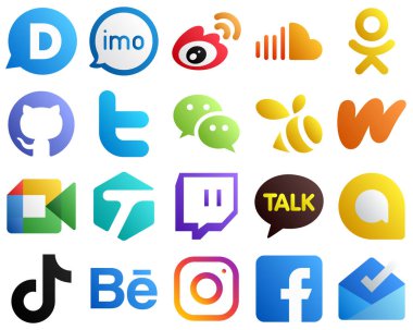20 Stylish Gradient Social Media Icons such as messenger. tweet. twitter and odnoklassniki icons. Elegant and unique