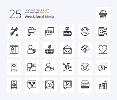 Web And Social Media 25 Line icon pack including emojis . mail. chat .