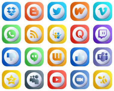 Cute 3D Gradient Social Media Icon Set 20 icons such as facebook. twitch. video. question and slideshare icons. High-Resolution and Unique
