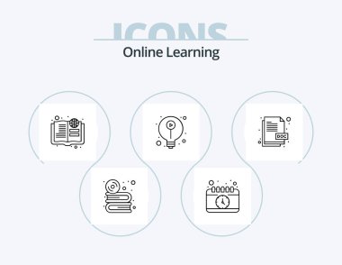 Online Learning Line Icon Pack 5 Icon Design. book. notes. pencil. files. badge