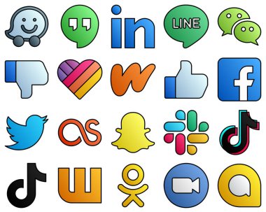 20 Innovative icons twitter. fb. facebook. facebook and like Filled Line Style Social Media Icon Set