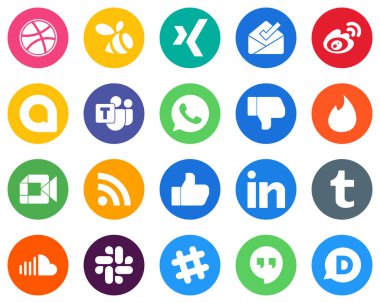 20 Simple White Icons google meet. google allo. tinder and dislike Flat Circle Backgrounds