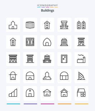 Creative Buildings 25 OutLine icon pack  Such As home. frame. office blocks. buildings. shops