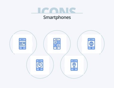 Smartphones Blue Icon Pack 5 Icon Design. connection. phone. bank. math. store