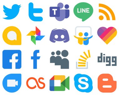 20 Sleek and Simple Flat Social Media Icons facebook. google photo and likee icons. Gradient Icon Set