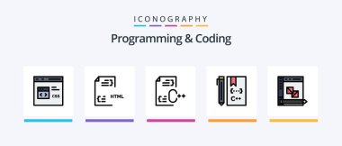 Programming And Coding Line Filled 5 Icon Pack Including . development. file. develop. Creative Icons Design