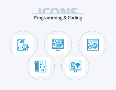 Programming And Coding Blue Icon Pack 5 Icon Design. develop. app. programmer. file