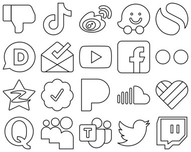 20 Innovative and professional Black Outline Social Media Icons such as facebook. youtube. sina. inbox and simple icons. Minimalist and high-resolution