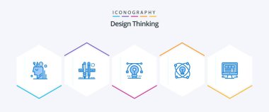 Design Thinking 25 Blue icon pack including lightd. idea. scale. drawing. solution