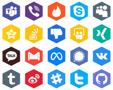 Hexagon Flat Color White Icon Collection facebook. overflow. myspace. stock and stockoverflow 20 High-quality Icons