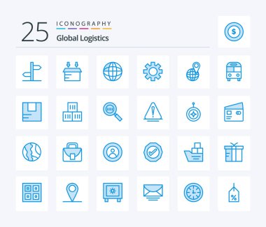 Global Logistics 25 Blue Color icon pack including map. global. location. global. gear