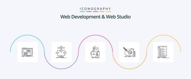 Web Development And Web Studio Line 5 Icon Pack Including design. test. data. research. chemistry