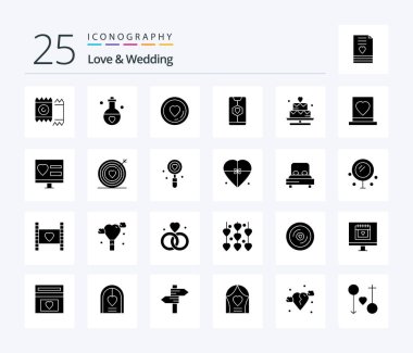Love And Wedding 25 Solid Glyph icon pack including heart. app. perfume. lover