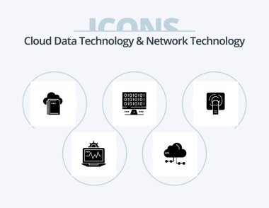 Cloud Data Technology And Network Technology Glyph Icon Pack 5 Icon Design. tuch . server. cloud. computing. web
