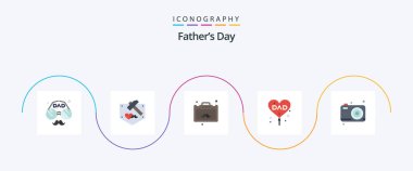 Fathers Day Flat 5 Icon Pack Including love. father. mustache. dad. travel
