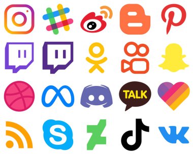20 Flat App Design Flat Social Media Icons facebook. dribbble. blogger. snapchat and odnoklassniki icons. Gradient Icon Set