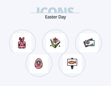 Easter Line Filled Icon Pack 5 Icon Design. gift. gift. church. egg. easter