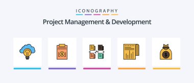 Project Management And Development Line Filled 5 Icon Pack Including offer. initial. focus. business. integration. Creative Icons Design