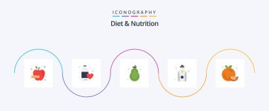 Diet And Nutrition Flat 5 Icon Pack Including diet. health. love. fitness. pear