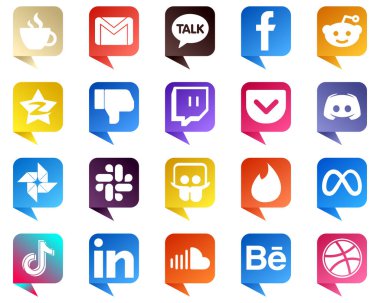 20 Simple Chat bubble style Social Media Icons such as pocket. facebook. fb. dislike and tencent icons. Modern and minimalist